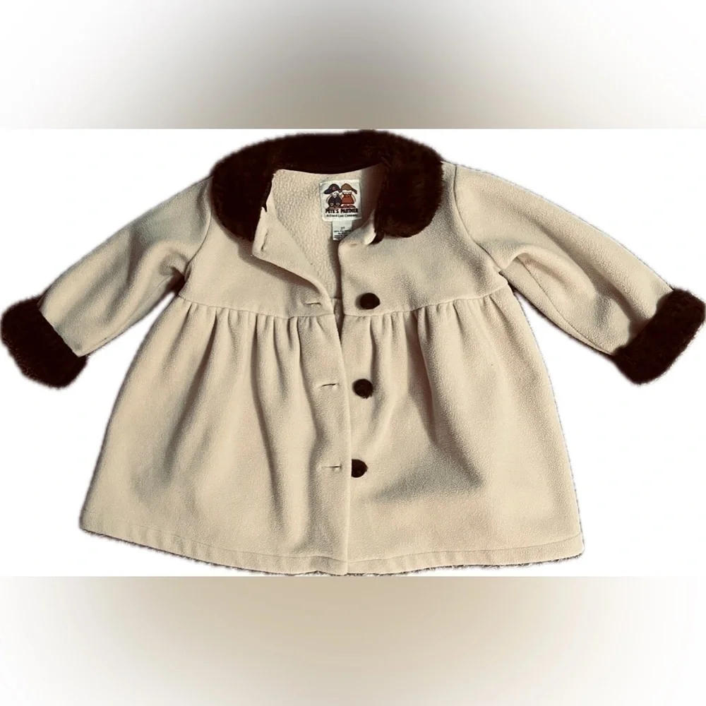 Pete’s Partner Pea Coat, Cream/Tan with Animal Print Collar and Buttons, SZ: 2T